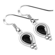 Black Onyx Pear Shaped Ethnic Style Drop Hook Earrings, e177